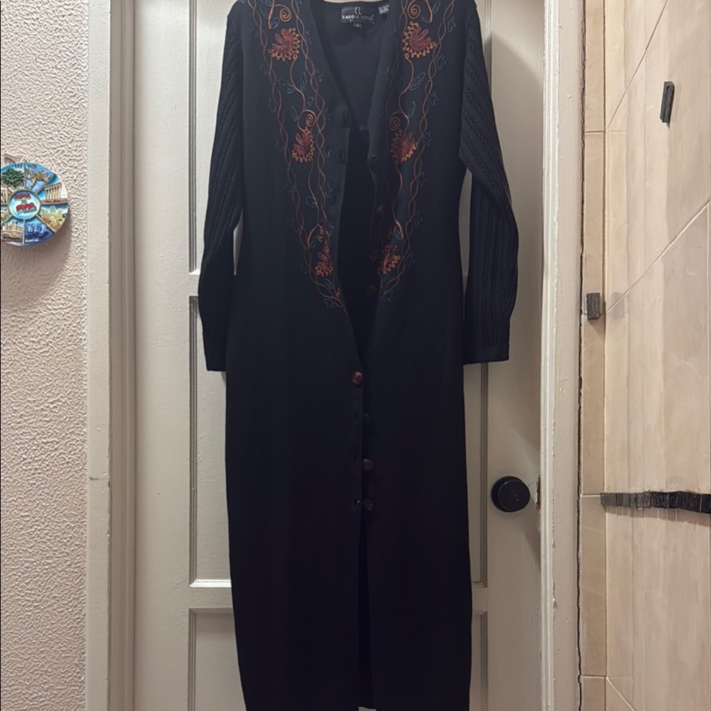 Black Long Cardigan with Embroidered Details
